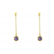 ​Σκουλαρίκια σε κίτρινο χρυσό με double amethyst πέτρα (E41 - PX215)